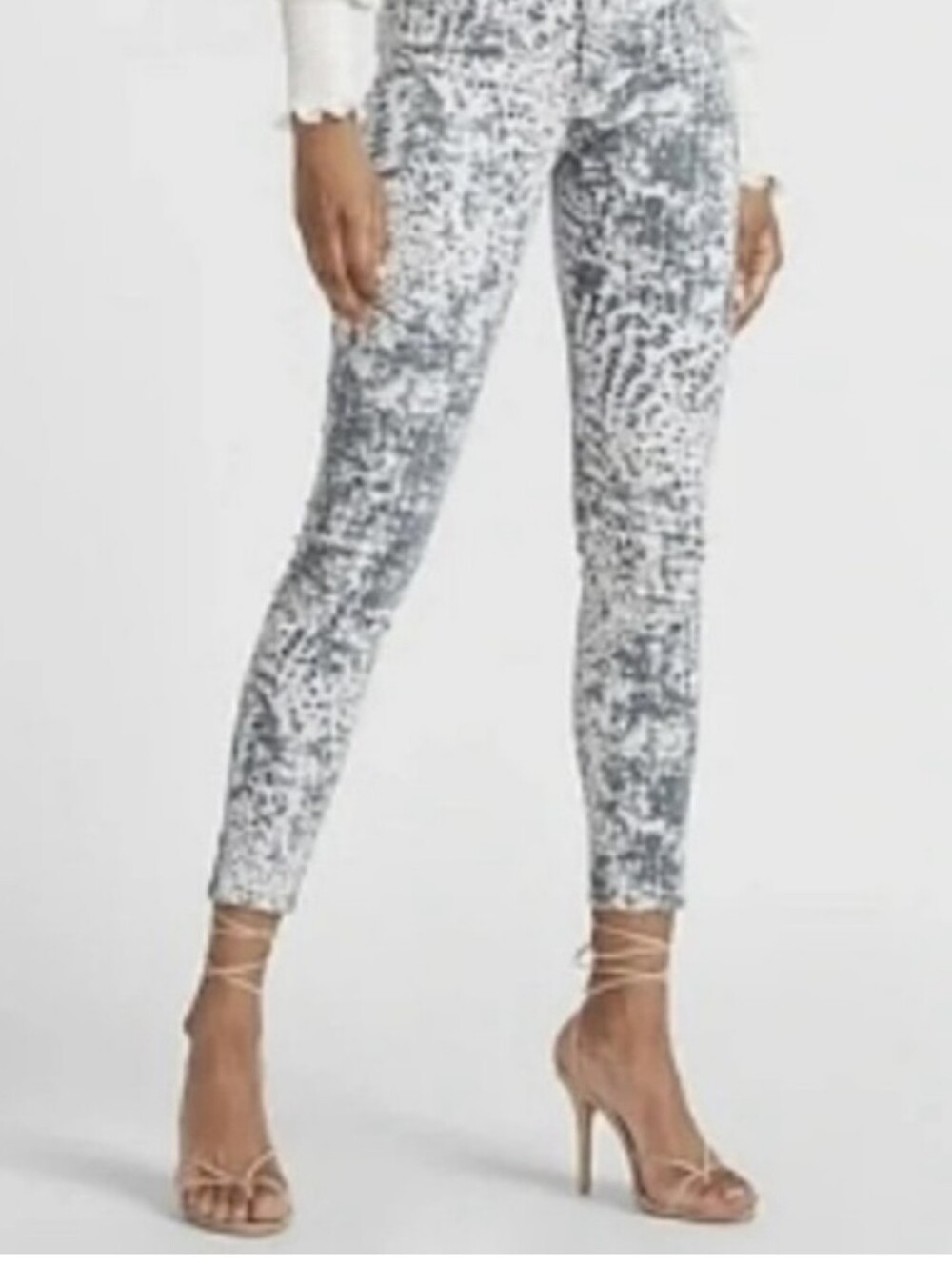 Express Jeans Gray Off White Snakeskin Print Skinny High Rise Womens Size 2